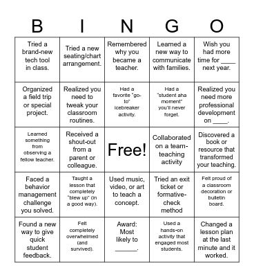 EOY Reflection Bingo Card