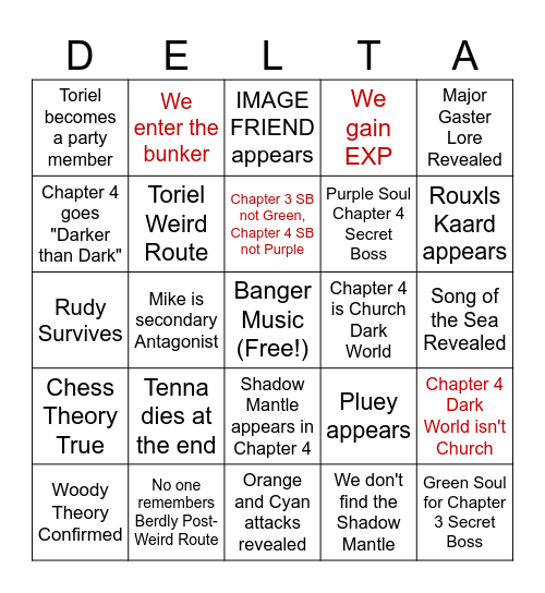 Deltarune Chapter 3&4 Bingo Card
