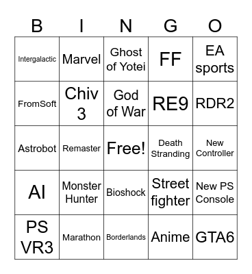 PlayStation State of Play Bingo Card