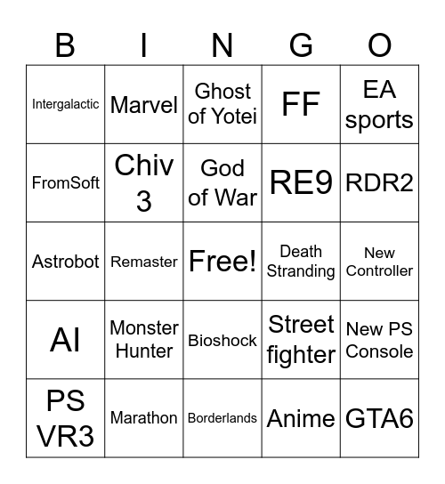 PlayStation State of Play Bingo Card