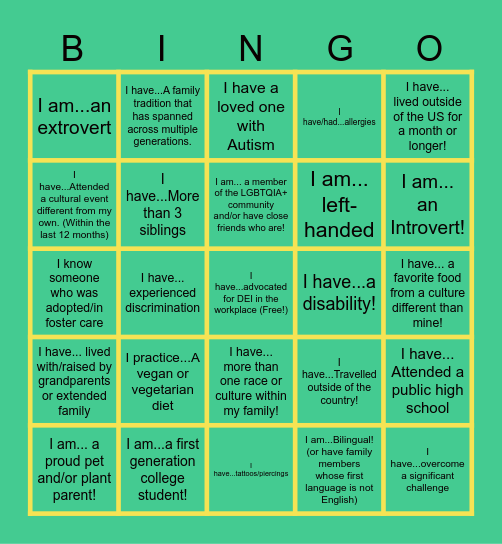 Diversity Bingo! Bingo Card
