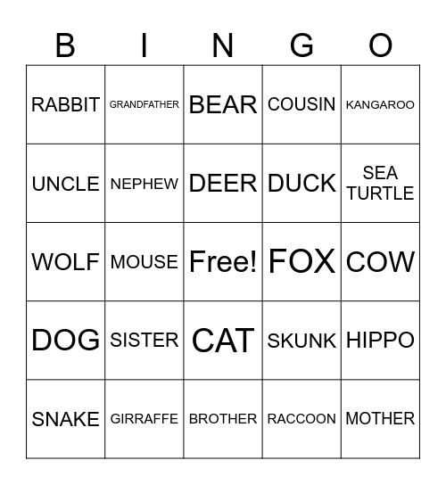 ASL - Family&Animals (club) Bingo Card
