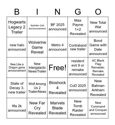 SGF 2025 Bingo Card