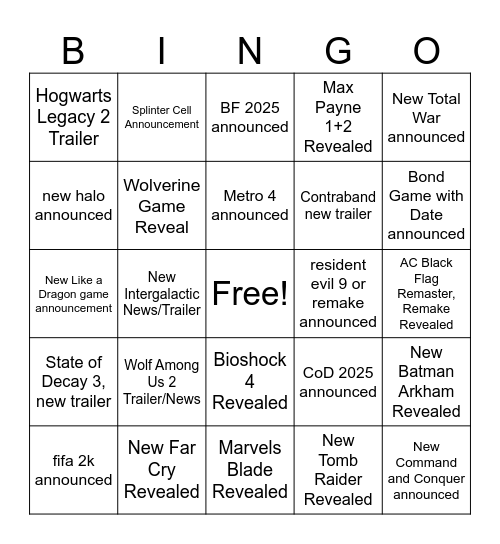 SGF 2025 Bingo Card