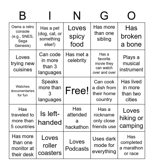 People Bingo Card