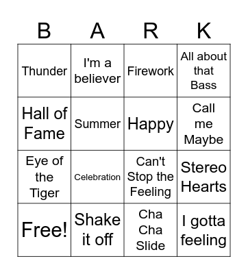 Field Day Music Bark Bingo Card