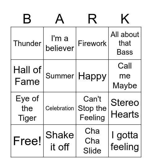 Field Day Music Bark Bingo Card