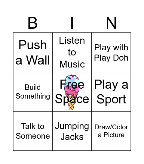 Cool Down Skills BINGO Card