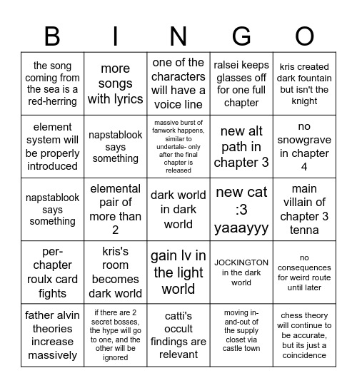 other deltarune bingo Card