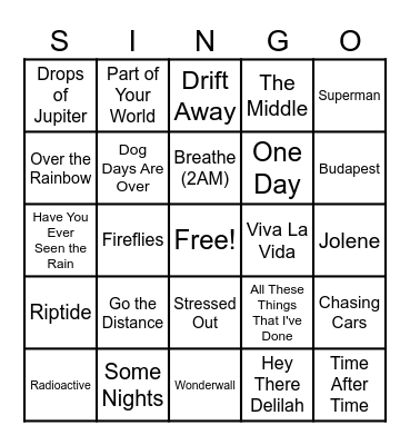 SINGO Bingo Card