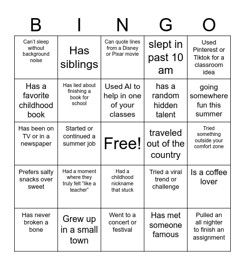 Golden Apple Bingo Card