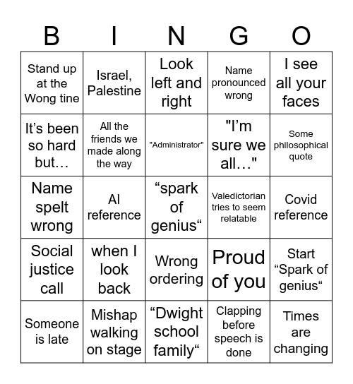 Grad speeches Bingo Card