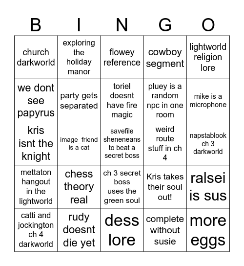 DELTARUNE Bingo Card