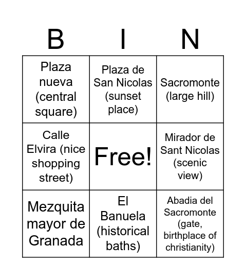 Barrio Albaicín Bingo Card