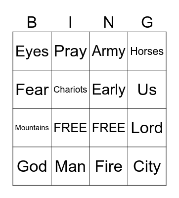 2 Kings 6:15-17 Bingo Card