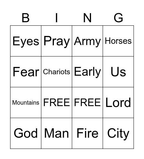 2 Kings 6:15-17 Bingo Card