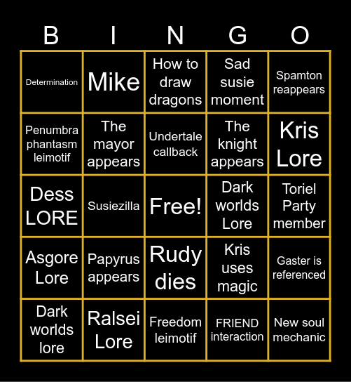 Deltarune Bingo Card