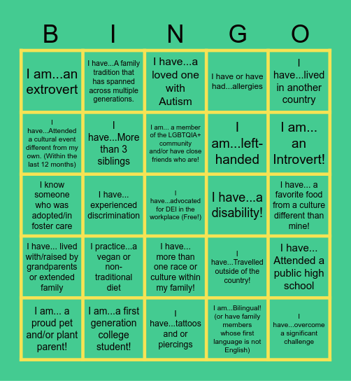 Diversity Bingo! Bingo Card