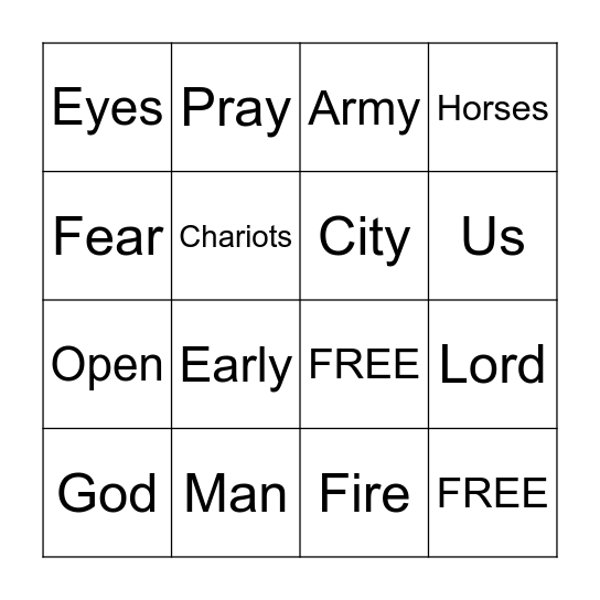 2 Kings 6:15-17 Bingo Card
