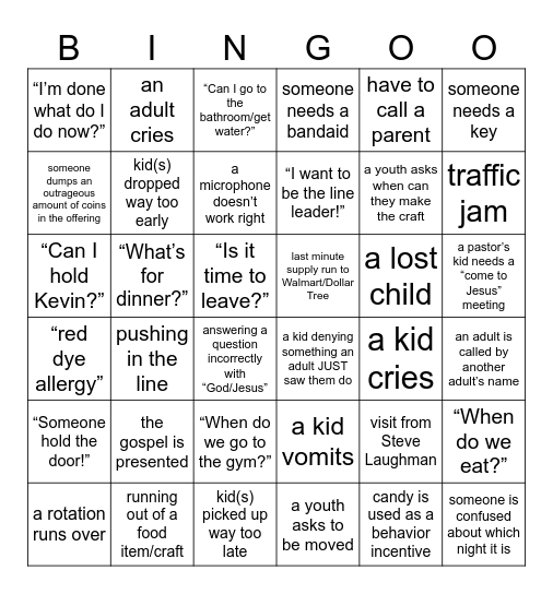SBC/VG VBS BINGO 2025 Bingo Card