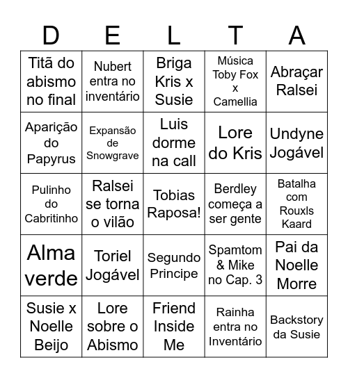 Deltarune Bingo Card Bingo Card