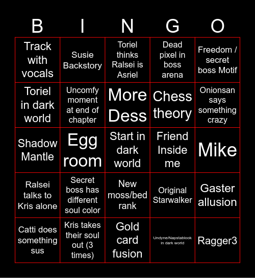 Deltarune Ch. 3 Bingo Card
