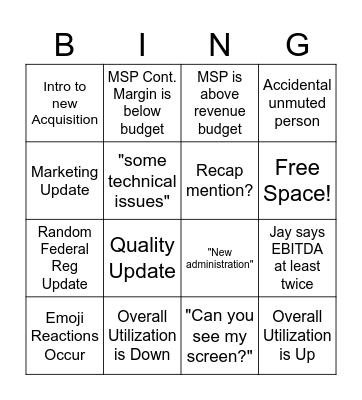 We Love Company Calls Bingo Card