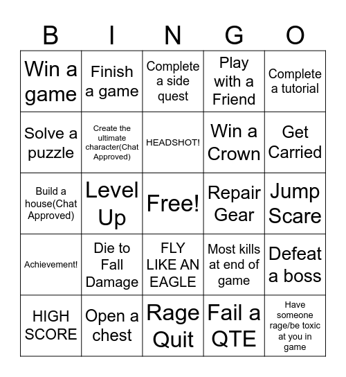 Gaming Bingo Card