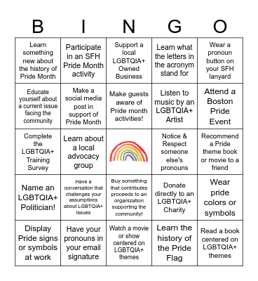 SFH Pride Bingo Card