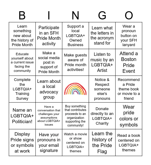 SFH Pride Bingo Card