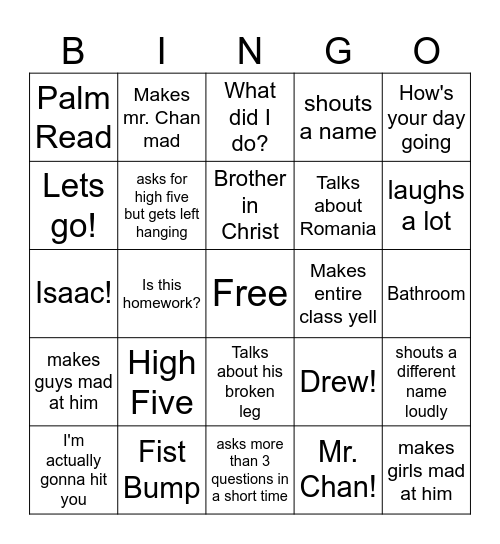 Stefan Bingo Card