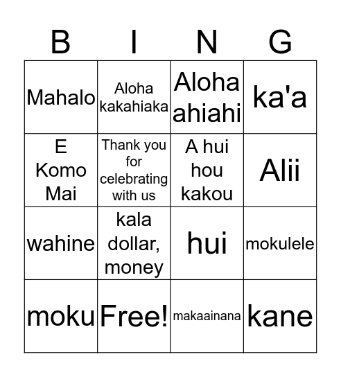 Aloha 'āina Bingo Card