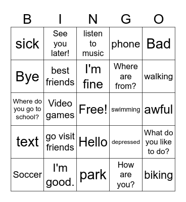 ASL-Greetings and Hobbies Bingo Card