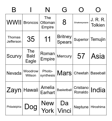 TRIVIA Bingo Card