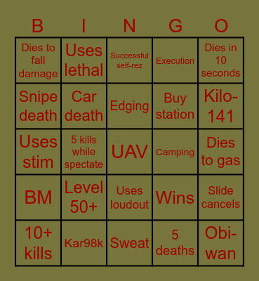Warzone 3/BO6 Bingo Card