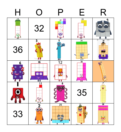 Number blocks Bingo Card
