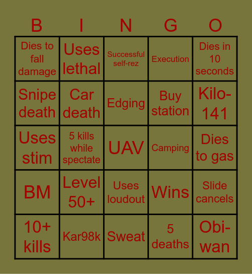 Warzone 3/BO6 Bingo Card