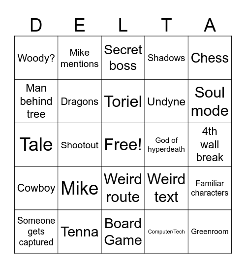 Deltarune Bingo Card
