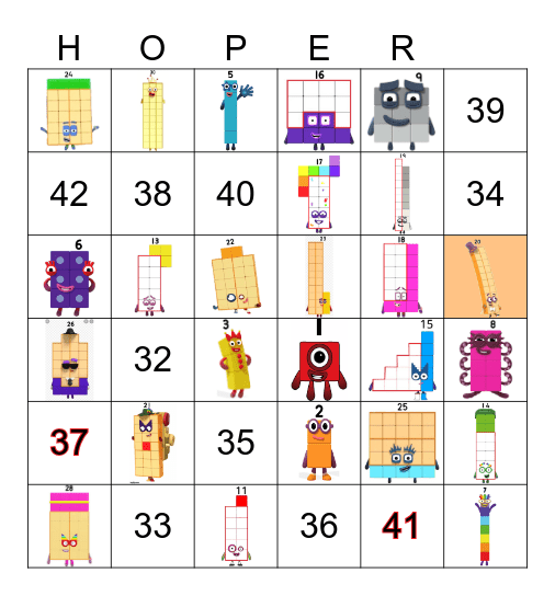 Number blocks Bingo Card