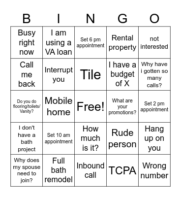 Call center bingo Card