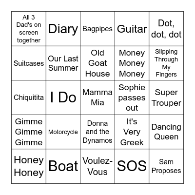Mamma Mia Bingo Card