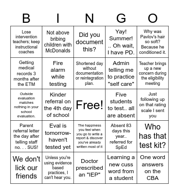 School Psychologist Bingo Card