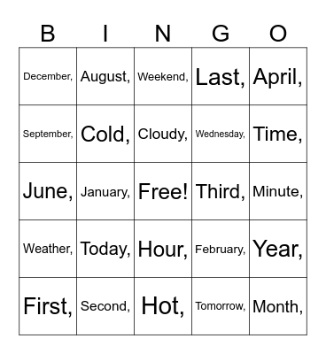 Time words - Morning practice Bingo Card