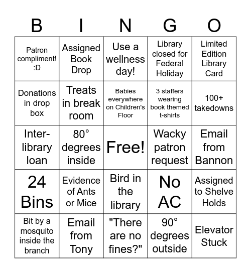 library summer bingo Card
