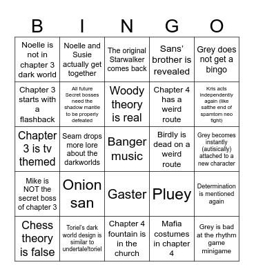 Deltarune Bingo Card