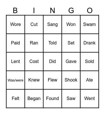Irregular Verbs Bingo Card