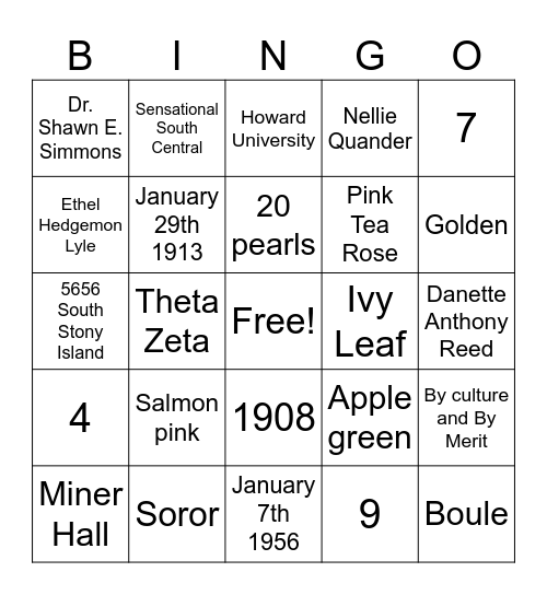 AKA Bingo Card