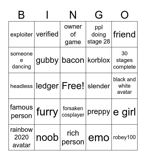 boblox Bingo Card