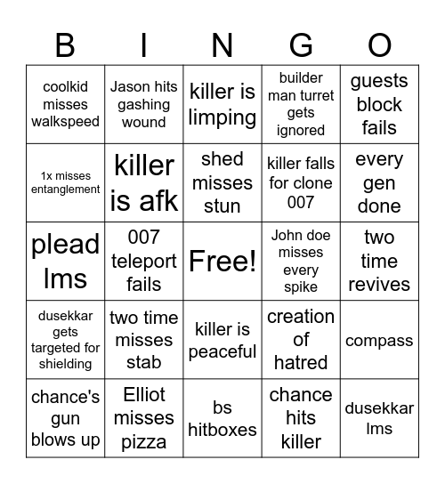 forsaken bingo Card