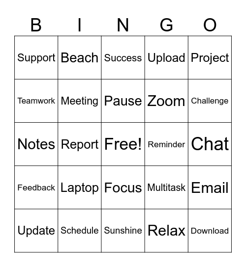 Virtual Summer Bingo Card